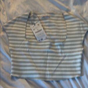 Zara tan  and White Striped Crop Top